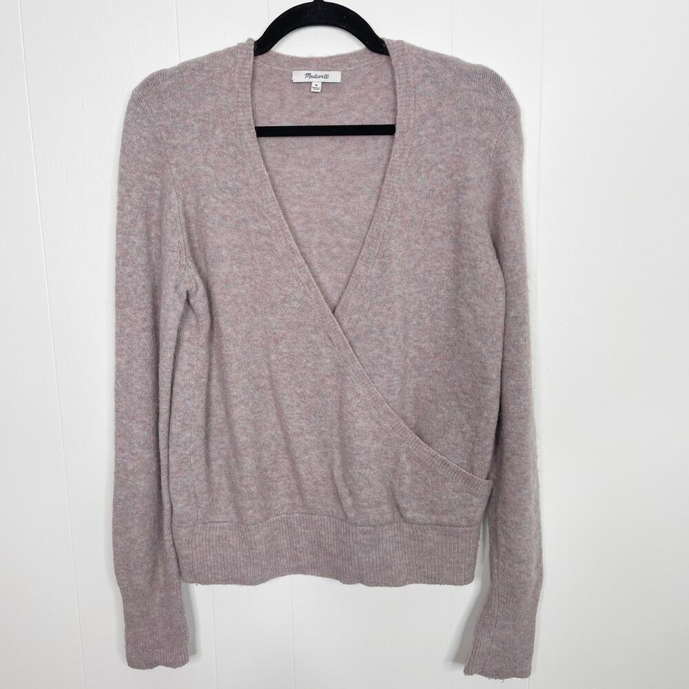 Madewell Wrap Front Pullover Sweater in Coziest Yarn Heather Purple Medium M